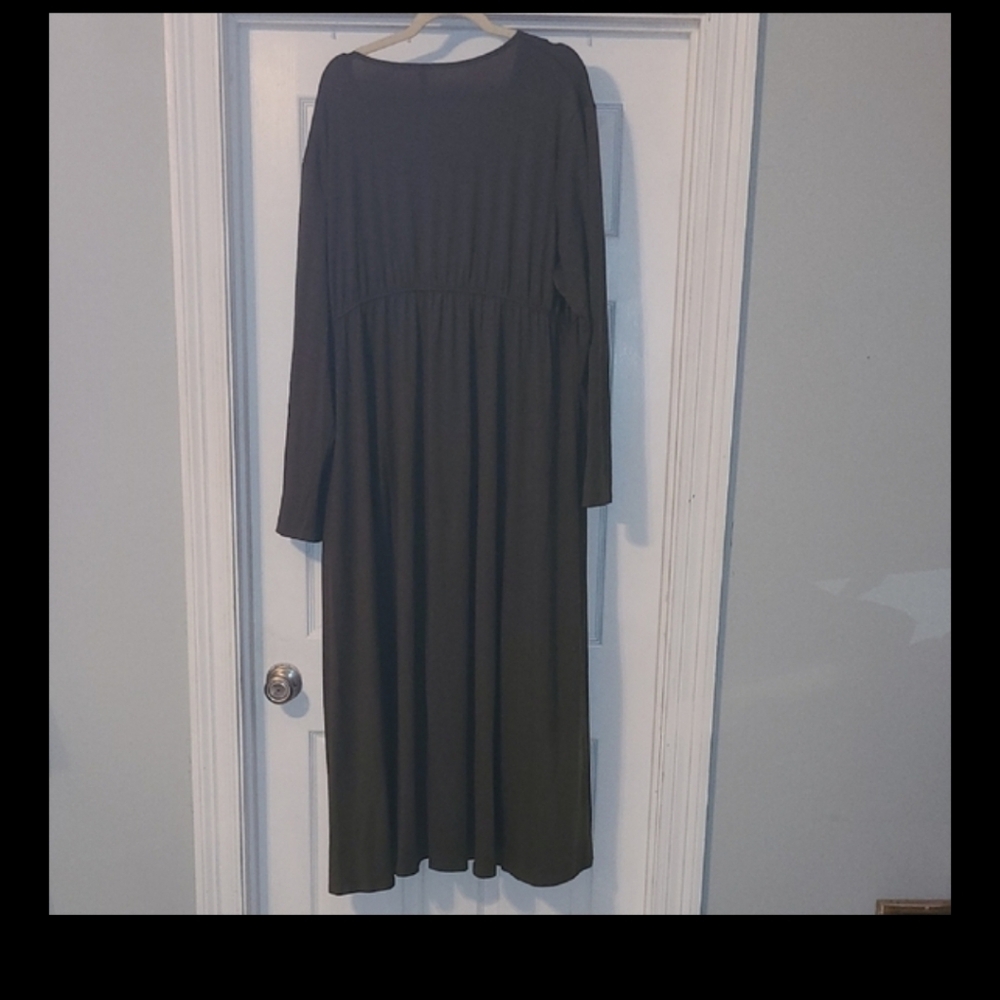 Plus-Size Olive Green Long Sleeve Wrap Maxi Dress - Picture 8 of 8